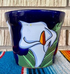 Lg Mexican Ceramic Flower Pot Planter Folk Art Pottery Handmade Talavera #7