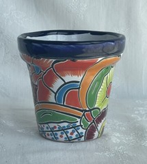 Talavera Mexican Art Pottery Flower Pot Planter Handmade Folk Art Signed