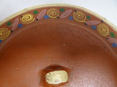Mexican Tlaquepaque Bean Pot Red Clay Spiral Glazed 10″ Single Handle w Lid
