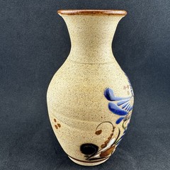 VINTAGE Tonala Mexican Folk Art Sandstone Pottery Bird Floral Vase Signed 6”