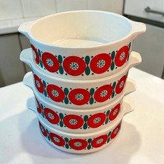 Vtg 1970s Hand Painted Mexican Pottery ANFORA Set of 4 Handled Soup Bowls Modern