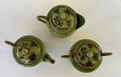 Vintage Mexican Tlaquepaque washy green 3 piece tea, creamer & sugar set