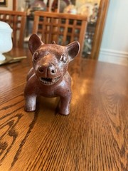 Vintage Colima Style Terracotta Dog Effigy Vessel Mexican Folk Art Hollow