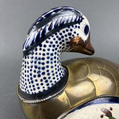 Tonala Mexico Pottery Duck Figurine Armored Brass Scales Hand Painted 5.25×6.75″