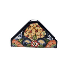 Handmade Authentic Mexican Talavera Ceramic Napkins Holder Vibrant Floral Patter