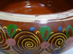 Mexican Tlaquepaque Bean Pot Red Clay Spiral Glazed 10″ Single Handle w Lid