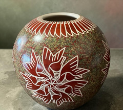 Mata Ortiz Pottery Leonel Lopez Saenz Floral Ducks Birds Flowers Mexican Clay