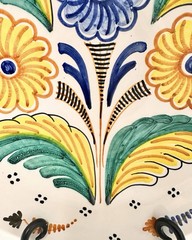 Vintage Hand Painted Spanish Folk Art Pottery Wall Plate Signed España Floral