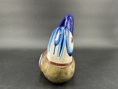 Vintage Handmade Clay Pottery Brass Hand Made Painted Tucan Bird Home Decor