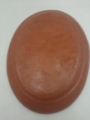 15 X 11″ MEXICAN TLAQUEPAQUE BROWN CLAY W/GREEN DOTS OVAL DINNER PLATE/PLATTER