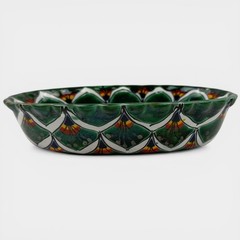Talavera Camacho Mexico Lead Free Oval Dish 7.5″ Hand Painted Green Bowl