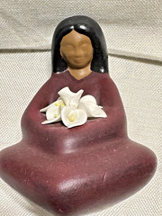 Delicate Tonala Mexico Folk Art Pottery with Lillies symbolize Purity & Rebirth.