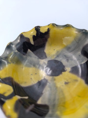 Two Vintage Oaxaca Mexico Majolica Drip Ware Trinket Dishes Yellow/Grey/Black