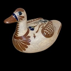 🦆 VTG Mexican Tonalá Pottery Duck Hand-Painted Folk Art Sculpture Signed 12″