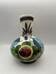 Vintage Mexican Folk Tonala Pottery Pitcher Artist Signed Vibrant Colors
