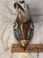 Vintage hand painted Mexican folk art tonala Copper & brass duck figure