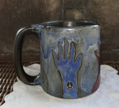 Mara of Mexico Stoneware Mug PEACE Sign Symbol Red Heart Handmade Hand Painted
