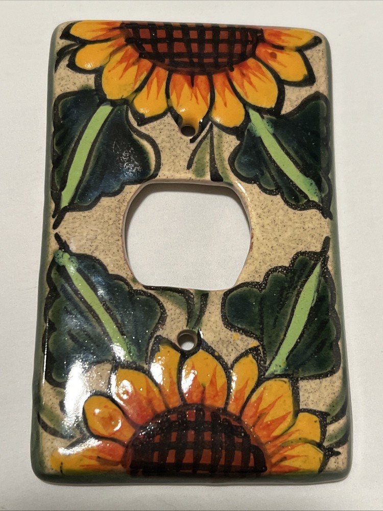 Talevera Single Outlet Plate Cover Sunflower Yellow Flower Mexico Pottery