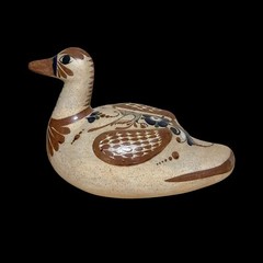 🦆 VTG Mexican Tonalá Pottery Duck Hand-Painted Folk Art Sculpture Signed 12″