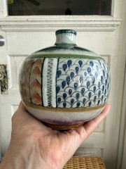 Vintage MCM Erandi Tonala Art Pottery Fat Bottom Vase Hand Painted