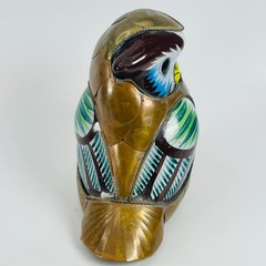 Tonala Mexican Owl Figurine Vintage Handcrafted Ceramic Brass Pottery 4.5”