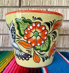 Lg Mexican Ceramic Flower Pot Planter Folk Art Pottery Handmade Talavera L#14