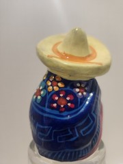 Mexican Handmade Hand Painted Pottery Figurine with Sombrero Folk Art