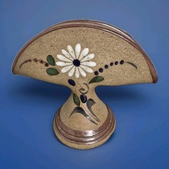 VintageTonala Floral Napkin/Letter Holder Sandstone Mexican Pottery Hand painted