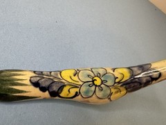 Mexican Hand-painted Tonala Pottery Long Neck Bird Gray Blue Figurine Signed