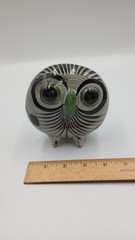 Vinatge Tonala Mexican Pottery Green Owl Figurine Handpainted w/Legs *READ*