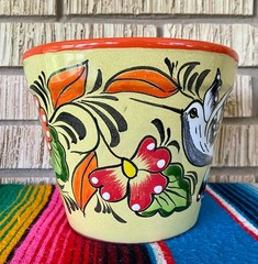 Lg Mexican Ceramic Flower Pot Planter Folk Art Pottery Handmade Talavera L#14