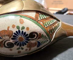 Vintage Tonala Pottery/Brass Hand Painted Mexican Folk Art Duck Figurine.