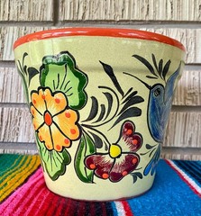Lg Mexican Ceramic Flower Pot Planter Folk Art Pottery Handmade Talavera L#15