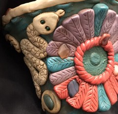 Rare Aztec Jeweled Pot w/ Inlaid Gemstones Snake & Sun Tabletop/Hanging