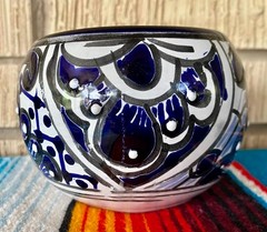 Mexican Ceramic Flower Pot Planter Folk Art Pottery Handmade Talavera #2