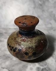 Vintage Mexican Stoneware Pottery Single Salt Shaker Primitive Glaze Handpainted