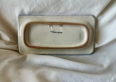 Handmade Mexican Talavera Rectangular Dish Blue & White Raised Relief Pottery