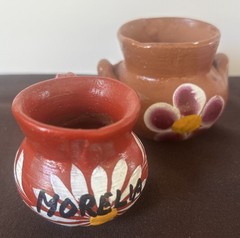 Set Of 4 Mexican Floral Mini Clay Pottery Cups Or Planters