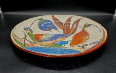 1930s Mexico Folk Art Hand Painted Wall Plate Bird Floral 12½”