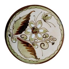 Ken Edwards Pottery Mexico Single Coaster Flower And Butterfly 4.5″ Some Crazing