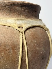 Vintage Tarahumara Clay Handmade Pottery Vase Animal Hide Sinew 7 1/2”