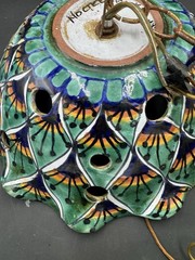 Hand Crafted Mexican Art Pottery Lamp Shade Blues Greens Talavera ? 9″ d x 4″