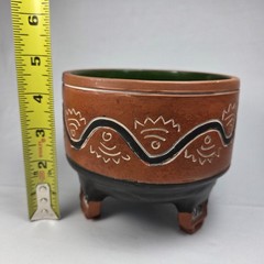 Mexican Modernist Sgraffito Folk Art Tripod Footed Bowl Leopoldo De Mexico