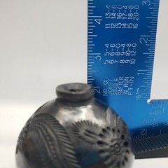 Vintage Oaxaca pottery vase black round floral carved design pot Mexico 2.25 h