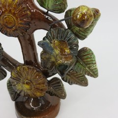 Tree Of Life Pottery Single Candleholder Candelabra Mexican Folk Art Flower Leaf