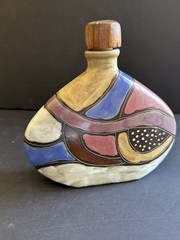 MCM Design by Mara Decanter Vase Bottle Hand Painted Art Pottery Mexico +Stopper