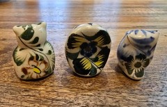 Vintage Miniature Mexican Tonala Pottery Owls Handmade Folk Art Collectibles Set