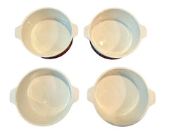 Vtg 1970s Hand Painted Mexican Pottery ANFORA Set of 4 Handled Soup Bowls Modern