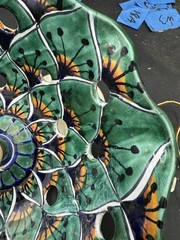 Hand Crafted Mexican Art Pottery Lamp Shade Blues Greens Talavera ? 9″ d x 4″