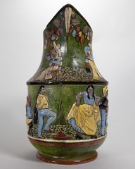 A Major C.1930 Tlaquepaque Mexican Green Pottery Pitcher – Dance/Music Motif